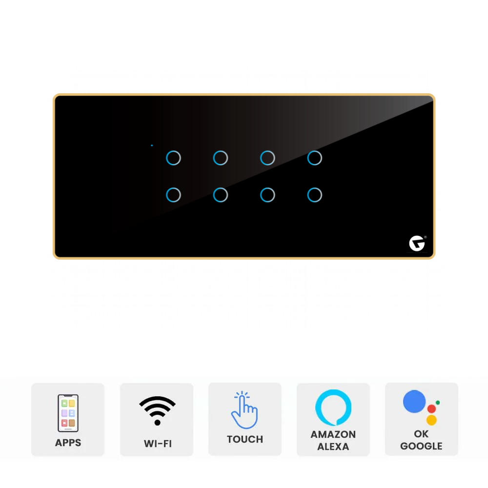 L&G 6M Smart Wall Switch Panel (8 Switches) |  Acrylic & Glass (German Technology) - For Customization Call 818181-0654