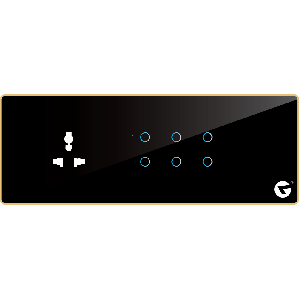 L&G 8M Smart home switch panel with (6 Switches and 1 Socket) - Customizable Acrylic & Glass | Call 818181-0654