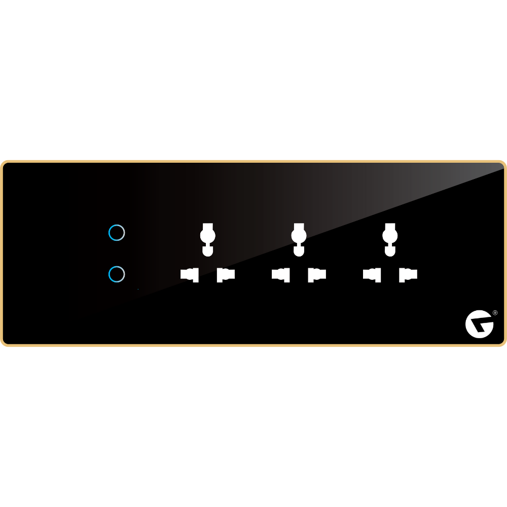L&G 8M Smart switch for AC & Geyser (2 (1-16A) Switch 3 Socket) - Acrylic & Glass With German Technology for Full Customization - Call 818181-0654