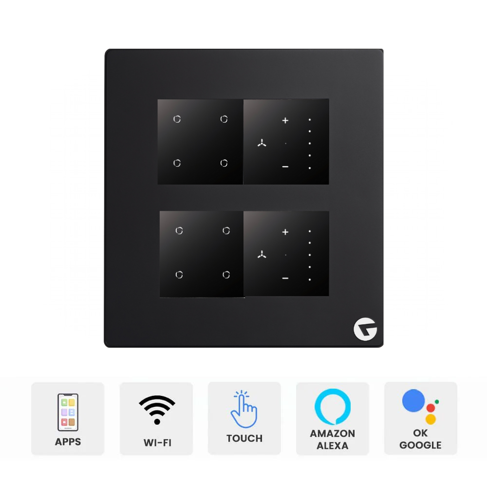 L&G 8M Smart Touch Switch Board with Fan Regulator | German Technology | WiFi Smart Switch (Size: 8M Square – 155 x 165 x 45 mm)
