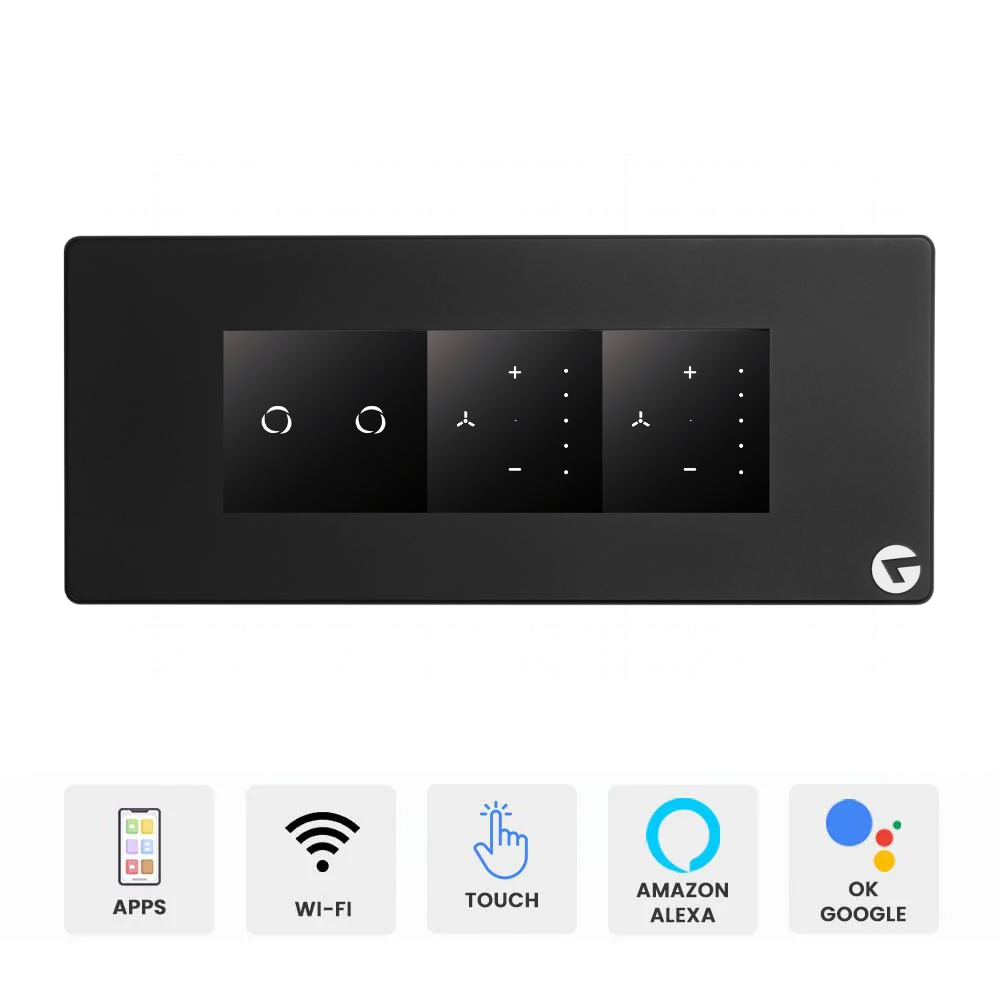 L&G 6M 16A Smart Switch Board | WiFi Touch Panel with 2 Fan Regulators | Alexa & Google Compatible (Size: 220 x 95 x 45 mm