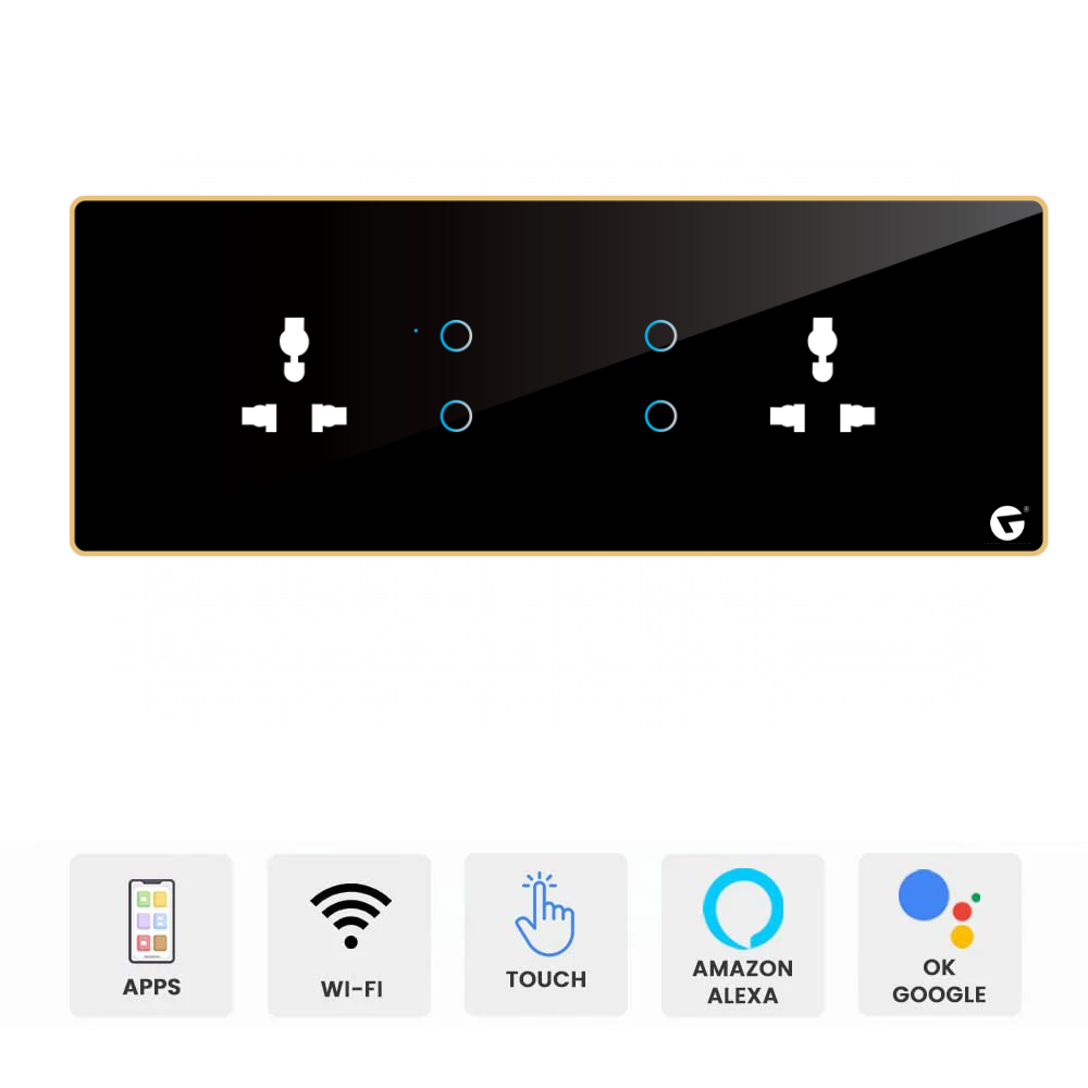 L&G 8M Luxury smart switch panels (4 Switch + 2 Socket) - Acrylic & Glass for Full Customization - Call 818181-0654