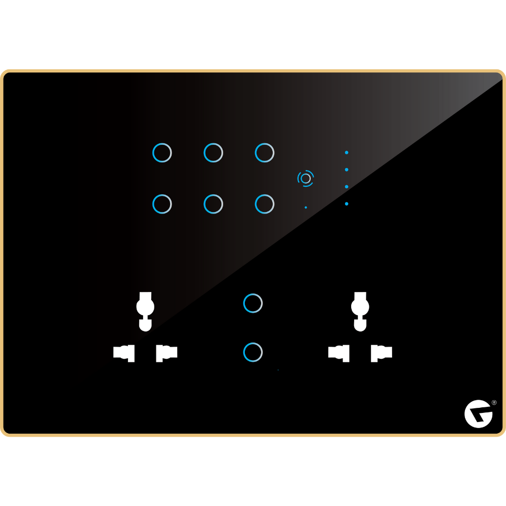 L&G 12M Google Compatible Smart Switch Panel (8 Switches + 1 Fan + 2 Sockets) - Acrylic & Glass for Full Customization - Call 818181-0654