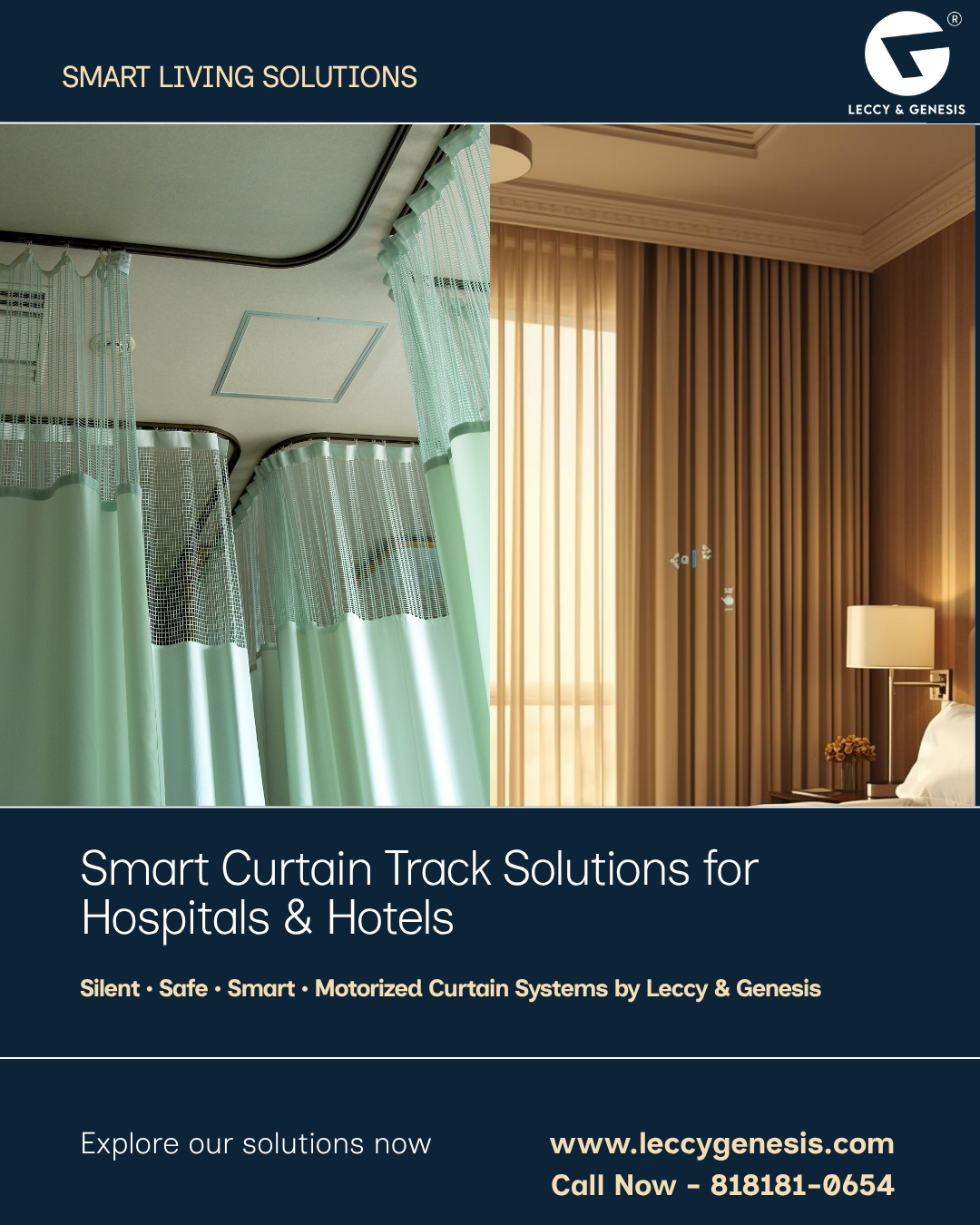 Smart Curtain Track Solutions for Hospitals & Hotels – Silent, Safe & Smart | Leccy & Genesis