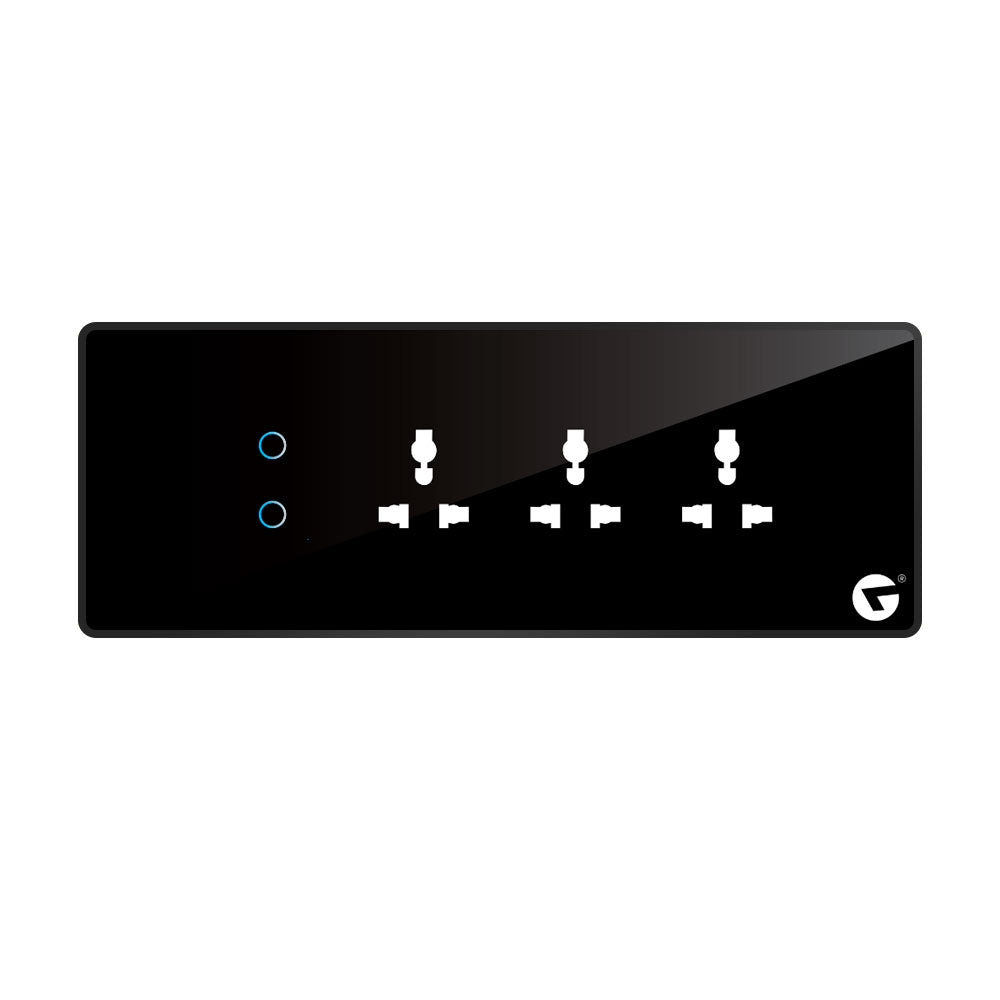 L&G 8M Smart switch for AC & Geyser (2 (1-16A) Switch 3 Socket) - Acrylic & Glass With German Technology for Full Customization - Call 818181-0654