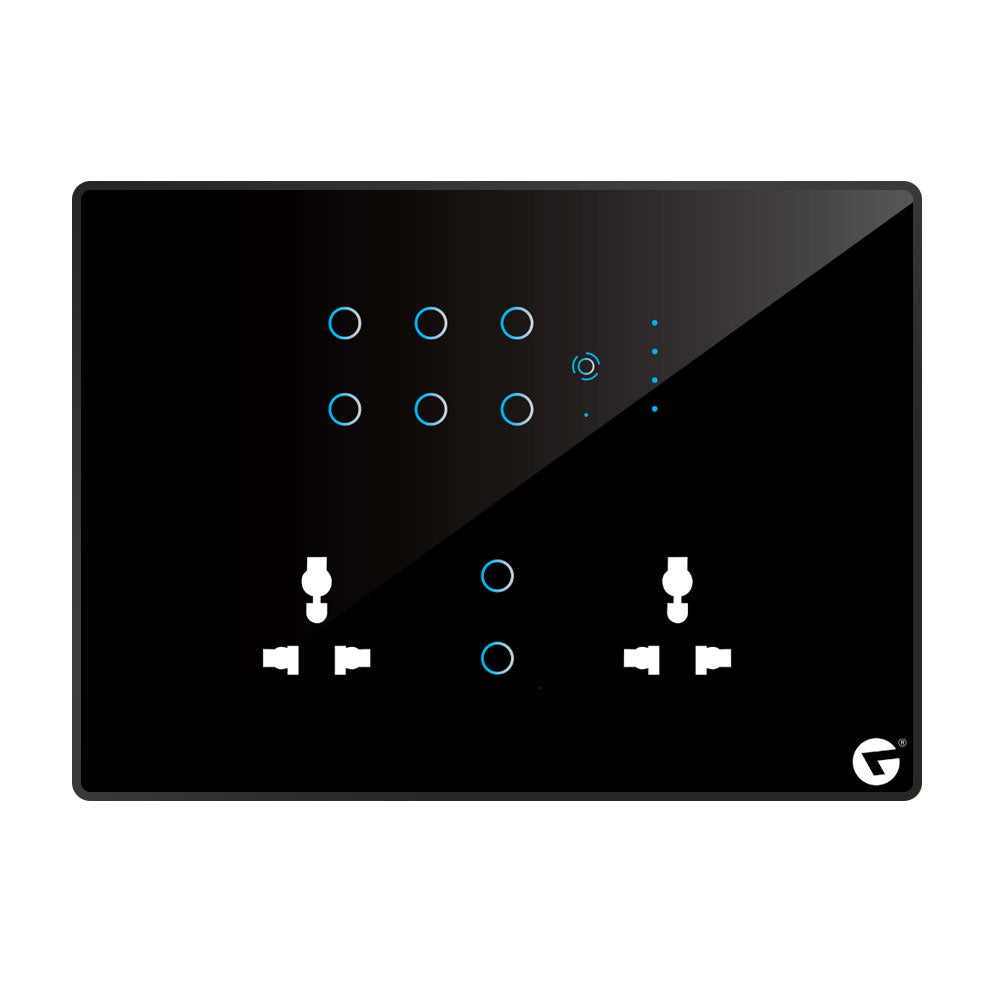 L&G 12M Google Compatible Smart Switch Panel (8 Switches + 1 Fan + 2 Sockets) - Acrylic & Glass for Full Customization - Call 818181-0654