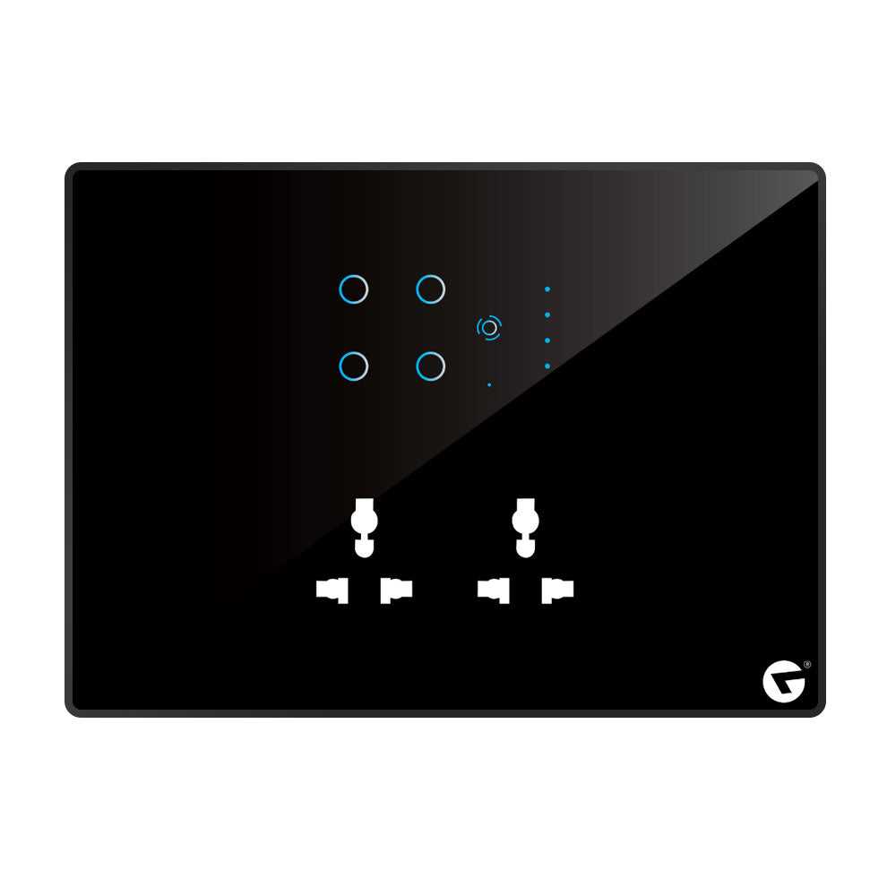 L&G 12M High-Quality Smart Switch Panel (4 Switches + 1 Fan + 2 Sockets) - Acrylic & Glass for Full Customization - Call 818181-0654