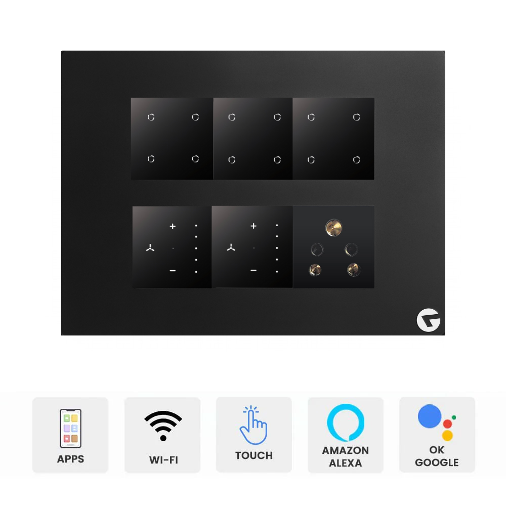 L&G 12M Smart Switch Board (12 Switches + 2 Fan Controllers + 1 Socket) | Alexa Compatible | Designed using the latest German Technology | Smart Touch Switch for Home