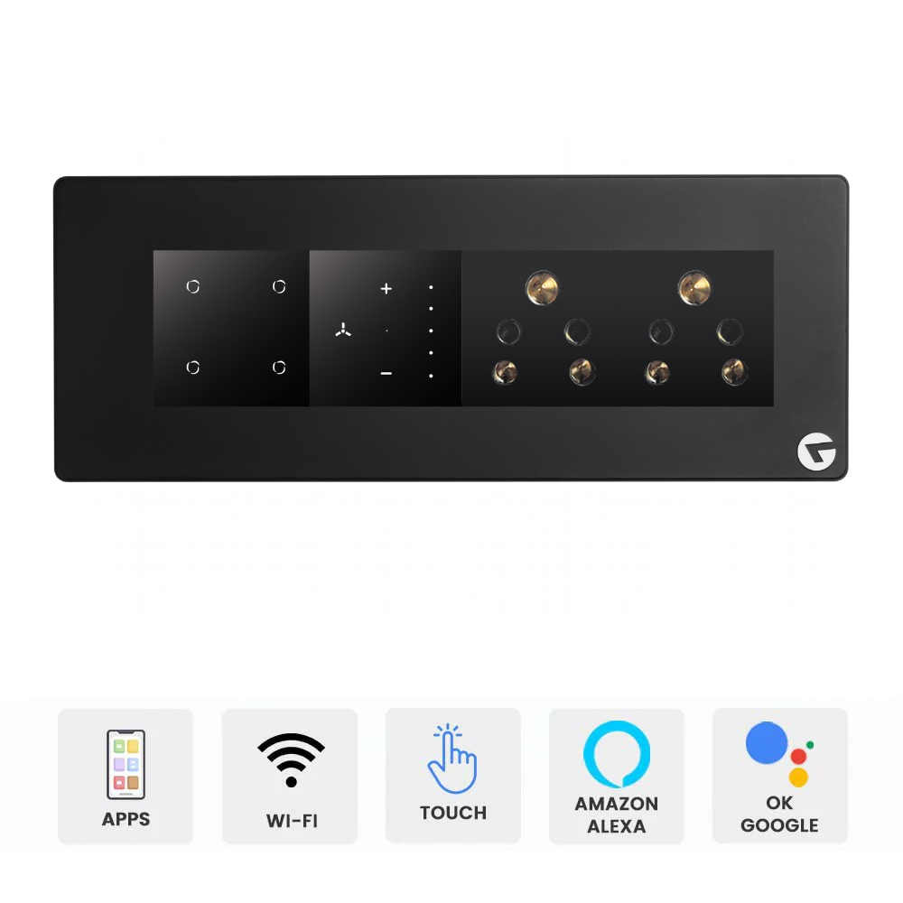 L&G 8M Smart Switch Board | WiFi Switch & Smart Fan Regulator | German Technology Meets Indian Standards (Size: 8M Horizontal – 262 x 90 x 45 mm)