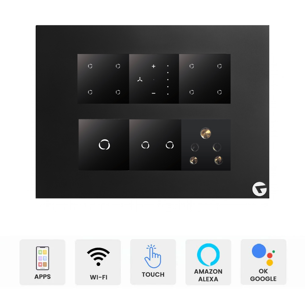L&G 12M Wireless Touch Switch Board (8 Switches + 1 Fan + 1 Switch 24A + 1 Switch 16A + 1 Socket) | Smart & German Technology (Size: 12M – 220 x 165 x 45 mm)