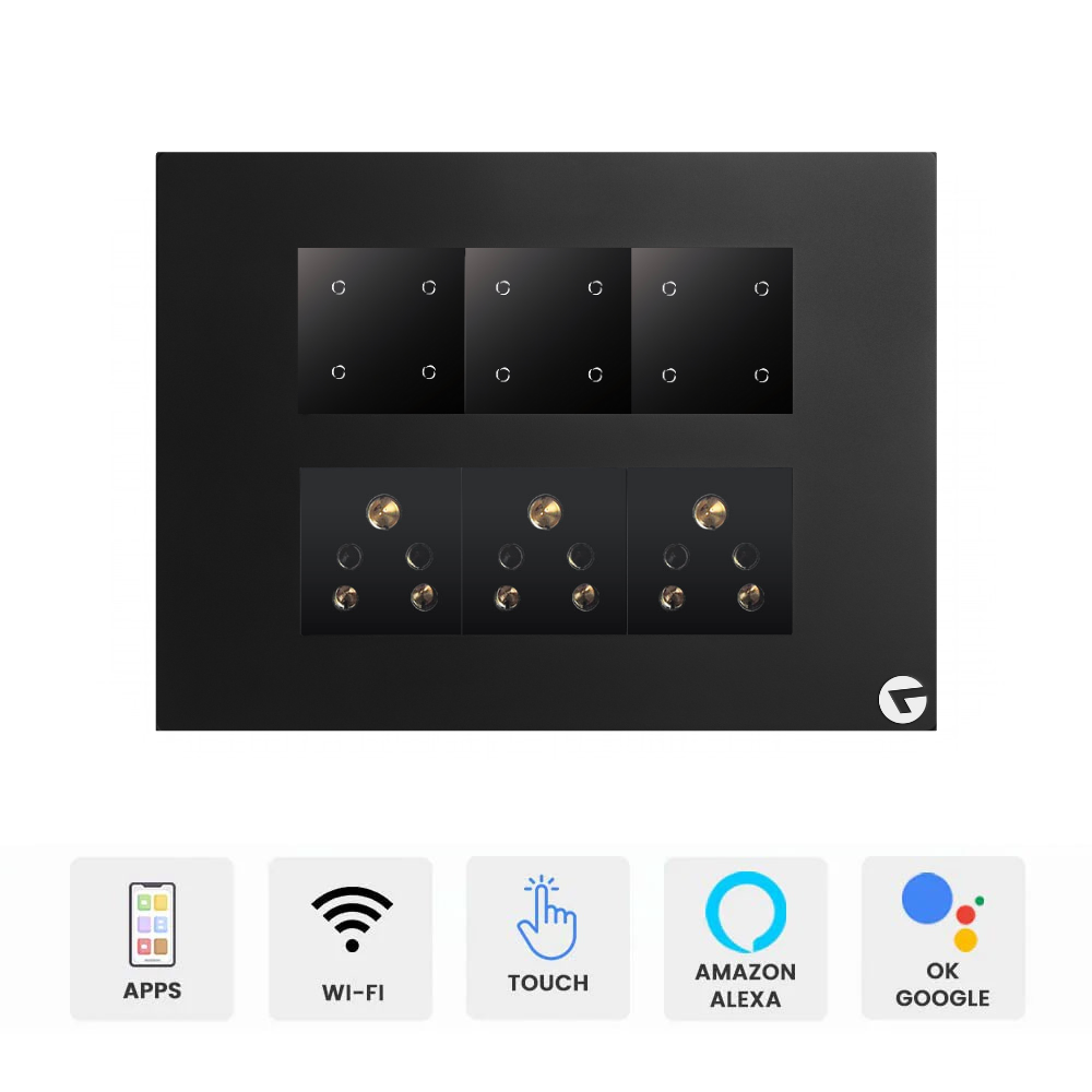 L&G 12M switch board (12 Switches + 3 Socket) | Smart Switch for Home | German Technology meets Indian Standards (Size: 12M - 220 x 160 x 45 mm)