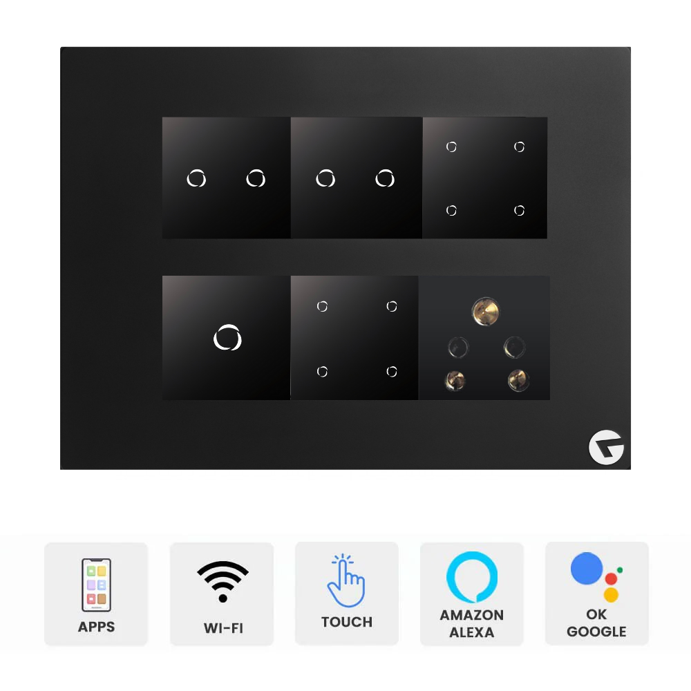 L&G 12M Wireless Touch Switch Board (4 High-Power Switches (16A) + 8 Standard Switches + 1 High-Power Switch (24A) + 1 Socket) | Smart Touch Panel | German Technology (Size: 12M - 220 x 165 x 45 mm)