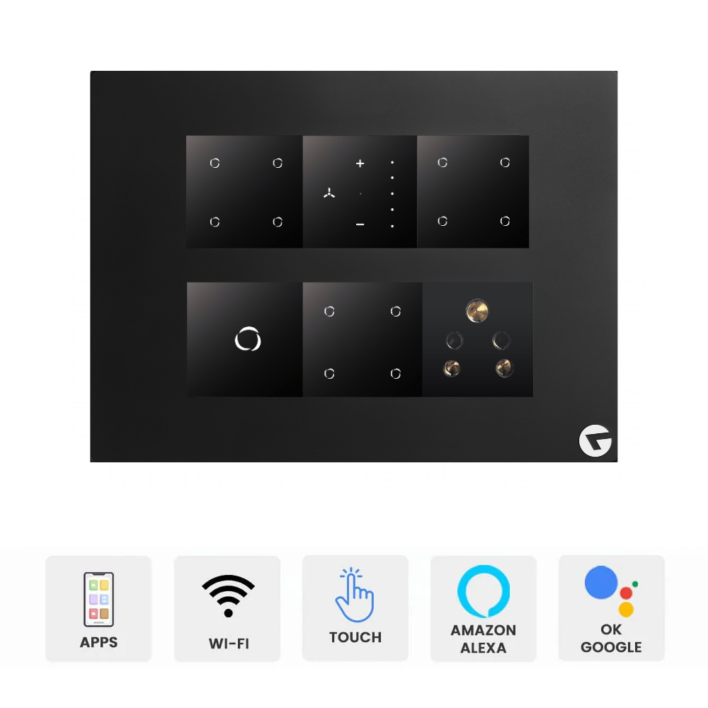 L&G 12M Smart Switch Board (12 Switches + 1 Switch (24A) + 3 Sockets)  | Online Smart Touch Switch (Size: 12M- 220 x 160 x 45 mm)