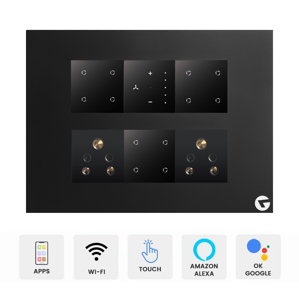 L&G 12M Smart Switch Board (12 Switches + 1 Fan + 2 Sockets) | Smart Technology and German Expertise (Size: 12M – 220 x 165 x 45 mm)