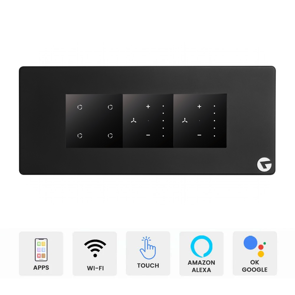 L&G 6M Smart Switch Panel | WiFi Touch Switch with 2 Fan Regulators | German Technology (Size: 220 x 95 x 45 mm)
