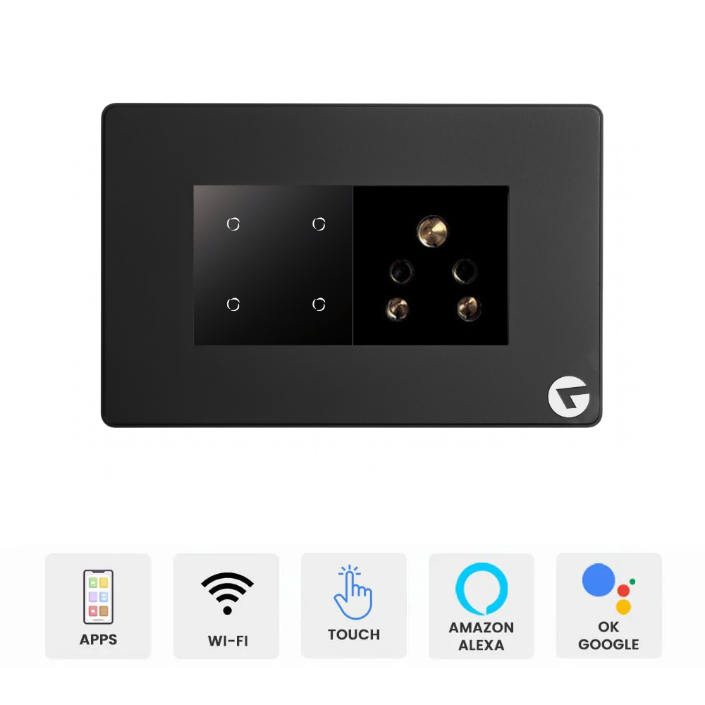 L&G WiFi Smart Switch Board | 4 Modular Smart Touch Switches – German Technology, Indian Standards (Size: 150 x 95 x 45mm)