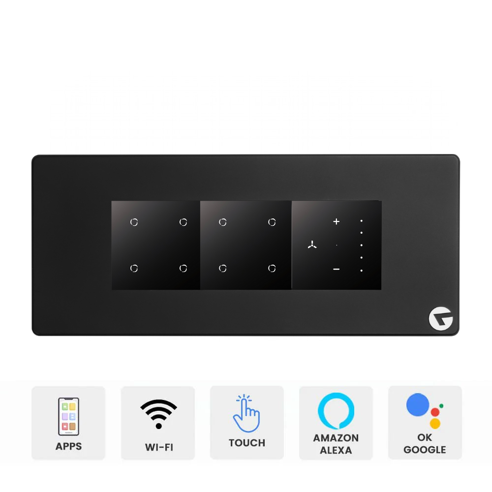 L&G 6M Smart Switch Board with WiFi Touch Fan Regulator | Alexa & Google Compatible (Size: 220 x 95 x 45 mm)