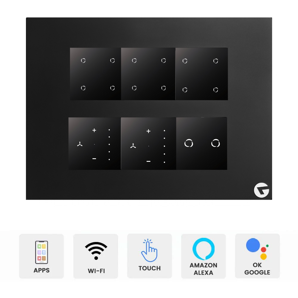 L&G 12M Module Smart Switch Board (16 Switches + 2 Fan + 2 Switches 16A) | German Technology | Wi-Fi Touch Panel (Size: 12M – 220 x 160 x 45 mm)