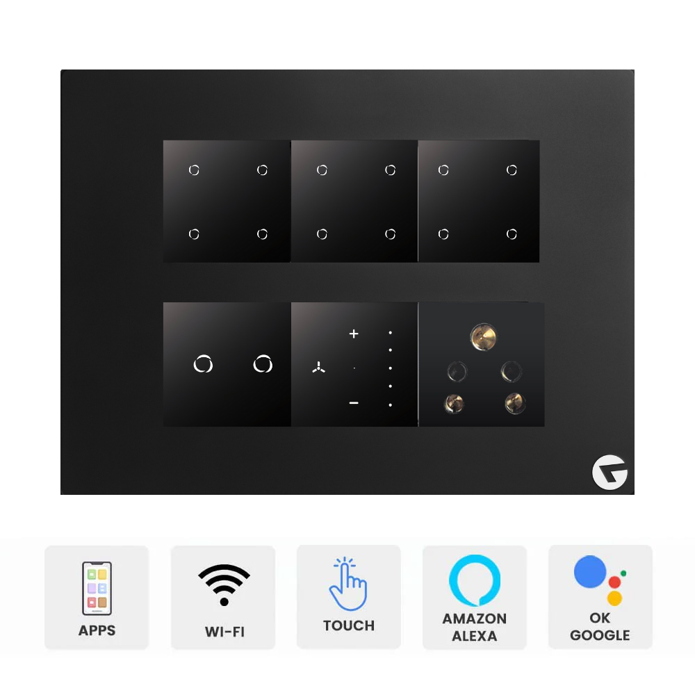 L&G 12M Smart Switch Plate (12 Switches + 2 Switches (16A) + 1 Fan + 1 Socket) | Designed Using German Technology (Size: 12M - 220 x 165 x 45 m