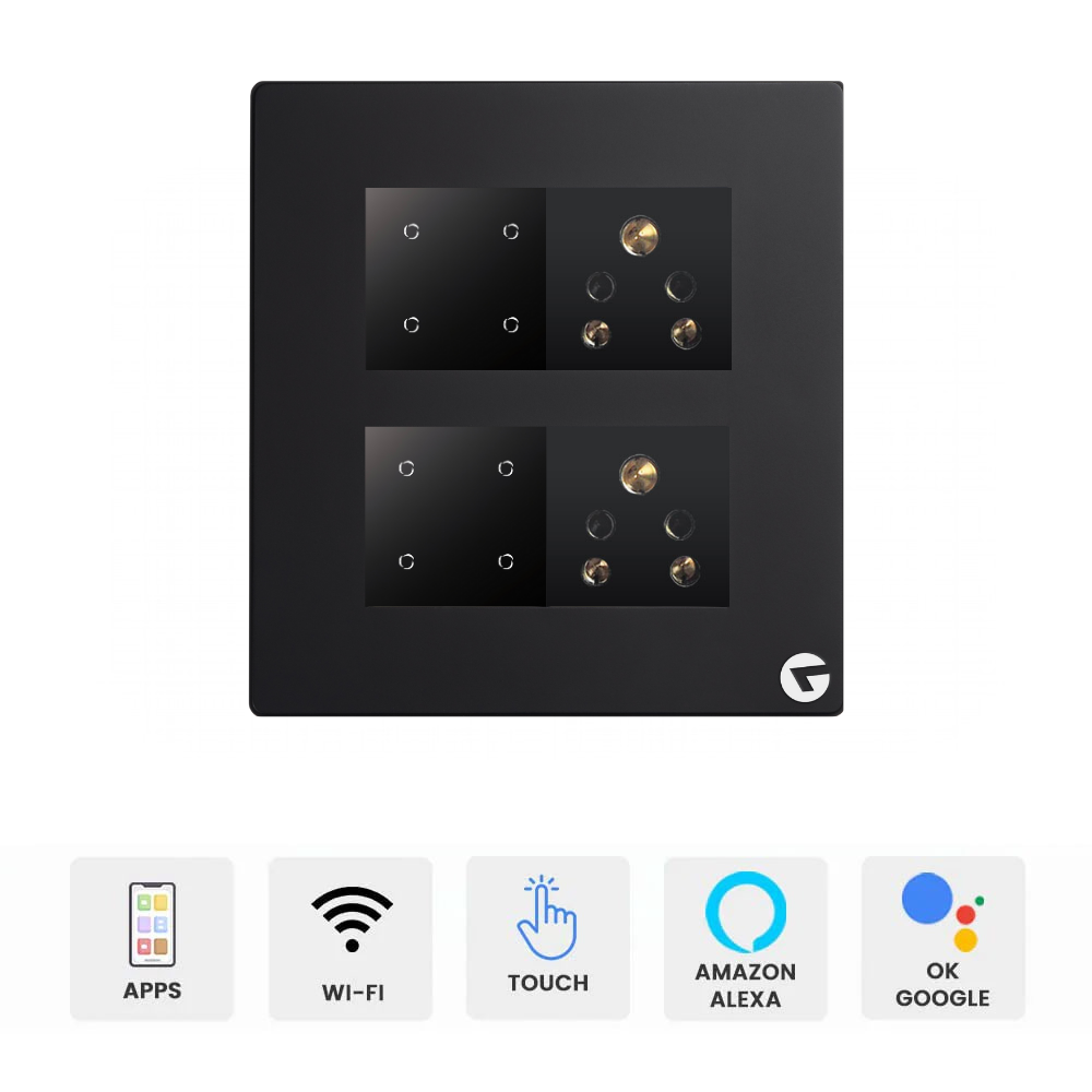 L&G 8M WiFi Smart Switch Board | Smart Touch Panel | Alexa & Google Compatible (Size: 8M Square – 155 x 165 x 45 mm)