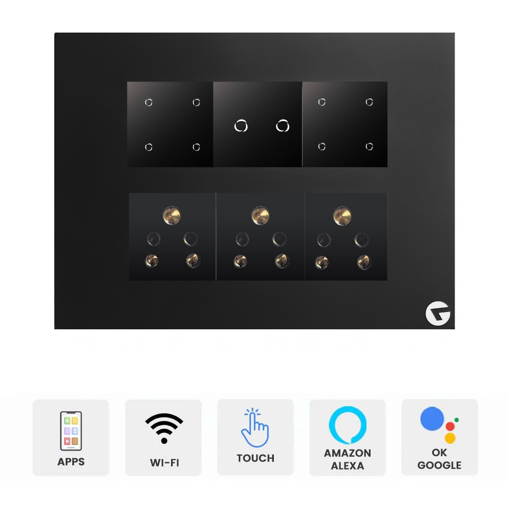 L&G 12M WiFi Touch Switch Board (8 Switches + 2 Switches (16A) + 3 Sockets) | Smart Technology and German Expertise | Compatible with Alexa, Ok Google & SIRI Shortcut (Size: 12M- 220 x 160 x 45 mm)
