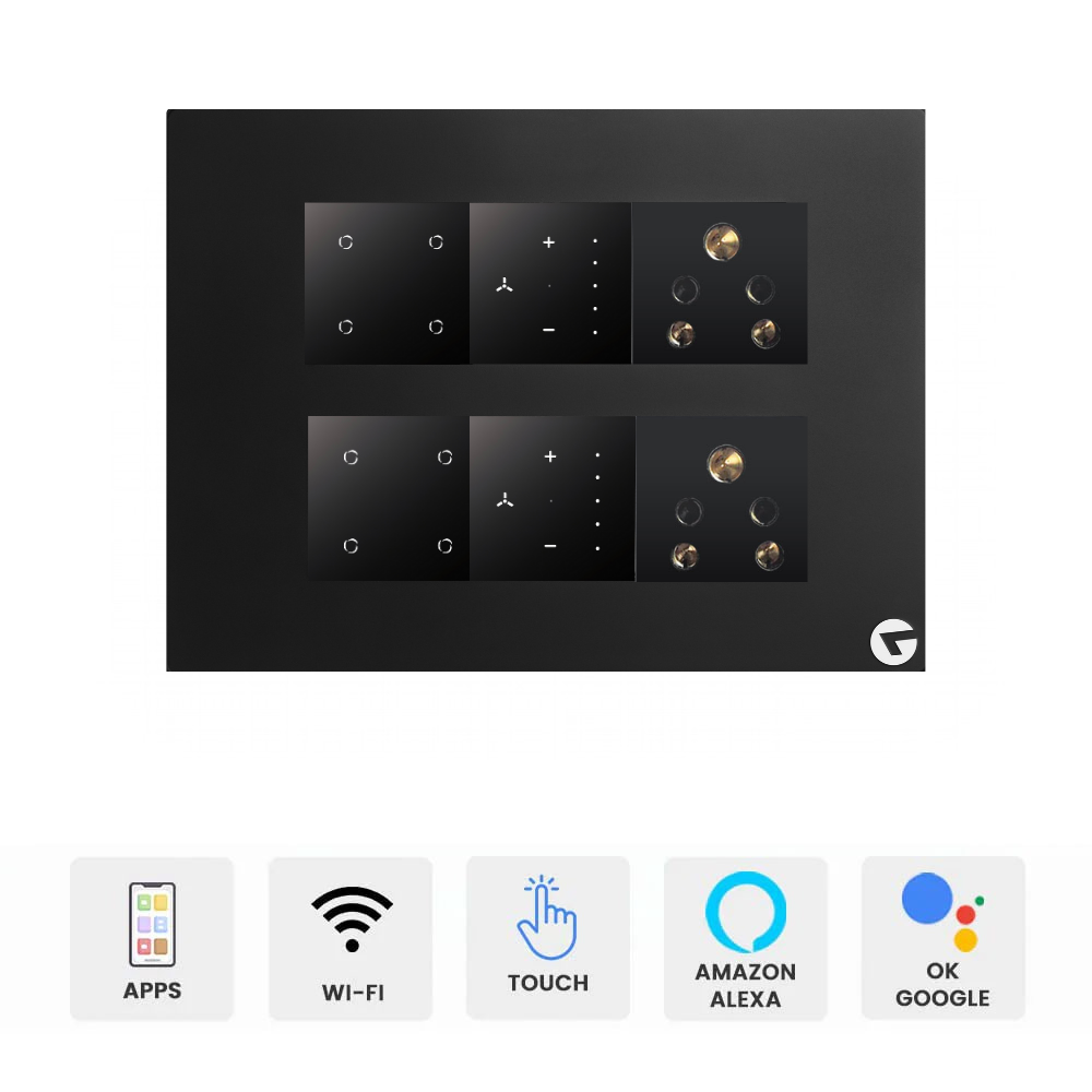 L&G 12M Smart Switch Board (8 Switches + 2 Fan + 2 Sockets) | German Technology Meets Indian Standards (Size: 12M - 220 x 165 x 45 mm)