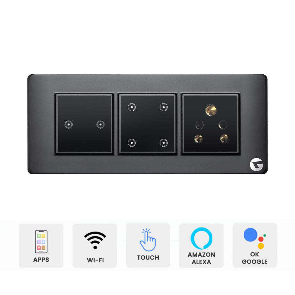 Smart Switch for Home, Smart Switch, Touch Switch, Wifi Smart Switch Board | German Technology meets Indian Standards (Size: 6M- 220 x 90 x 45 mm)