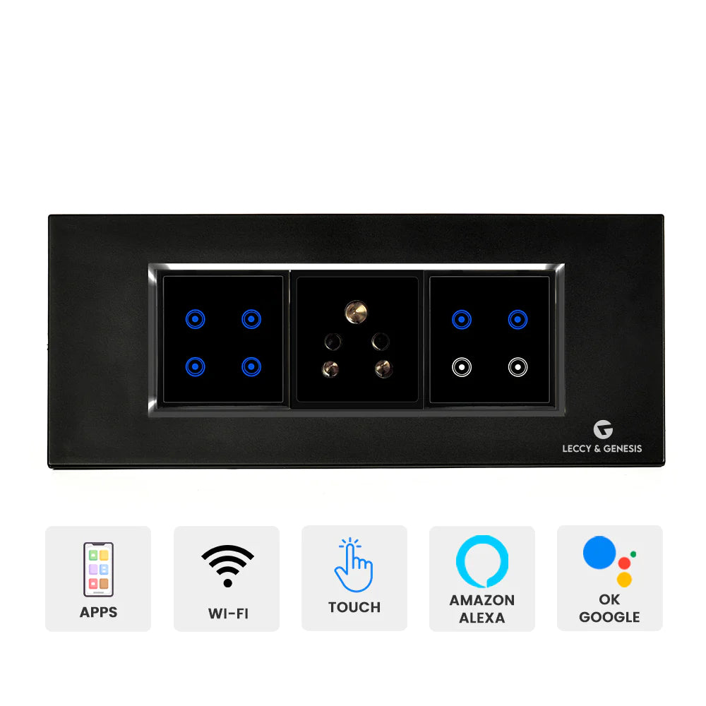 L&G 6 Modular Touch Switch,  Wifi Smart Touch Switch Board | German Technology meets Indian Standards (Size: 6M- 220 x 90 x 45 mm)