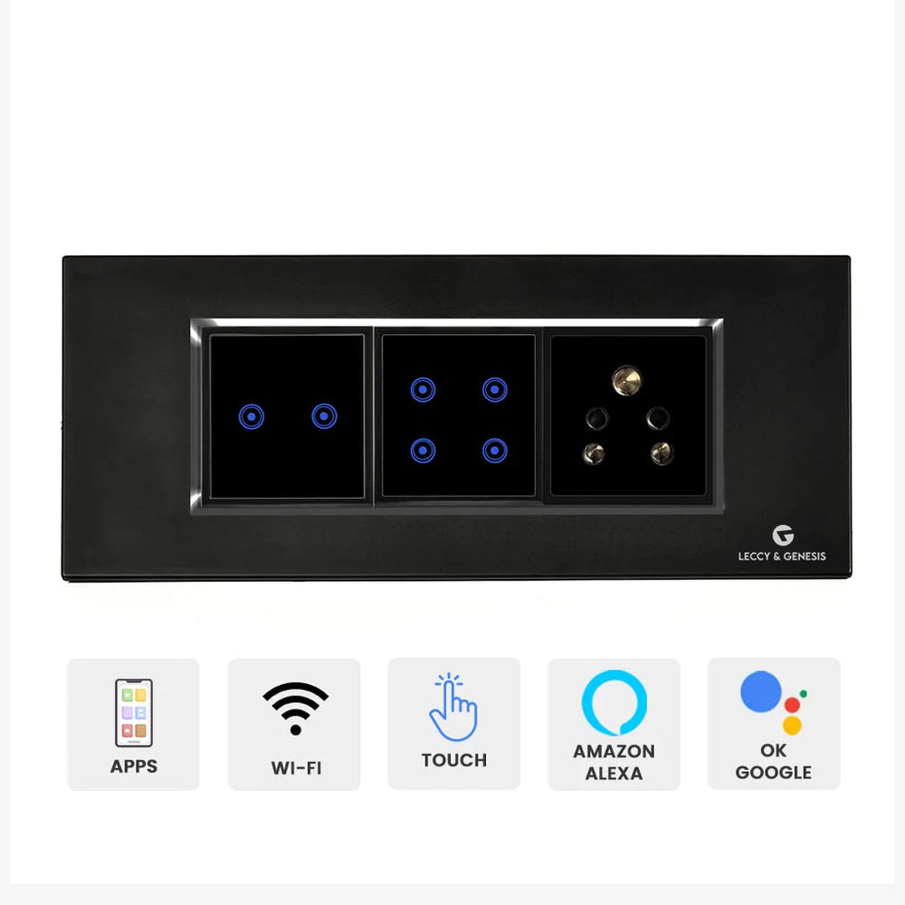 Smart Switch for Home, Smart Switch, Touch Switch, Wifi Smart Switch Board | German Technology meets Indian Standards (Size: 6M- 220 x 90 x 45 mm)