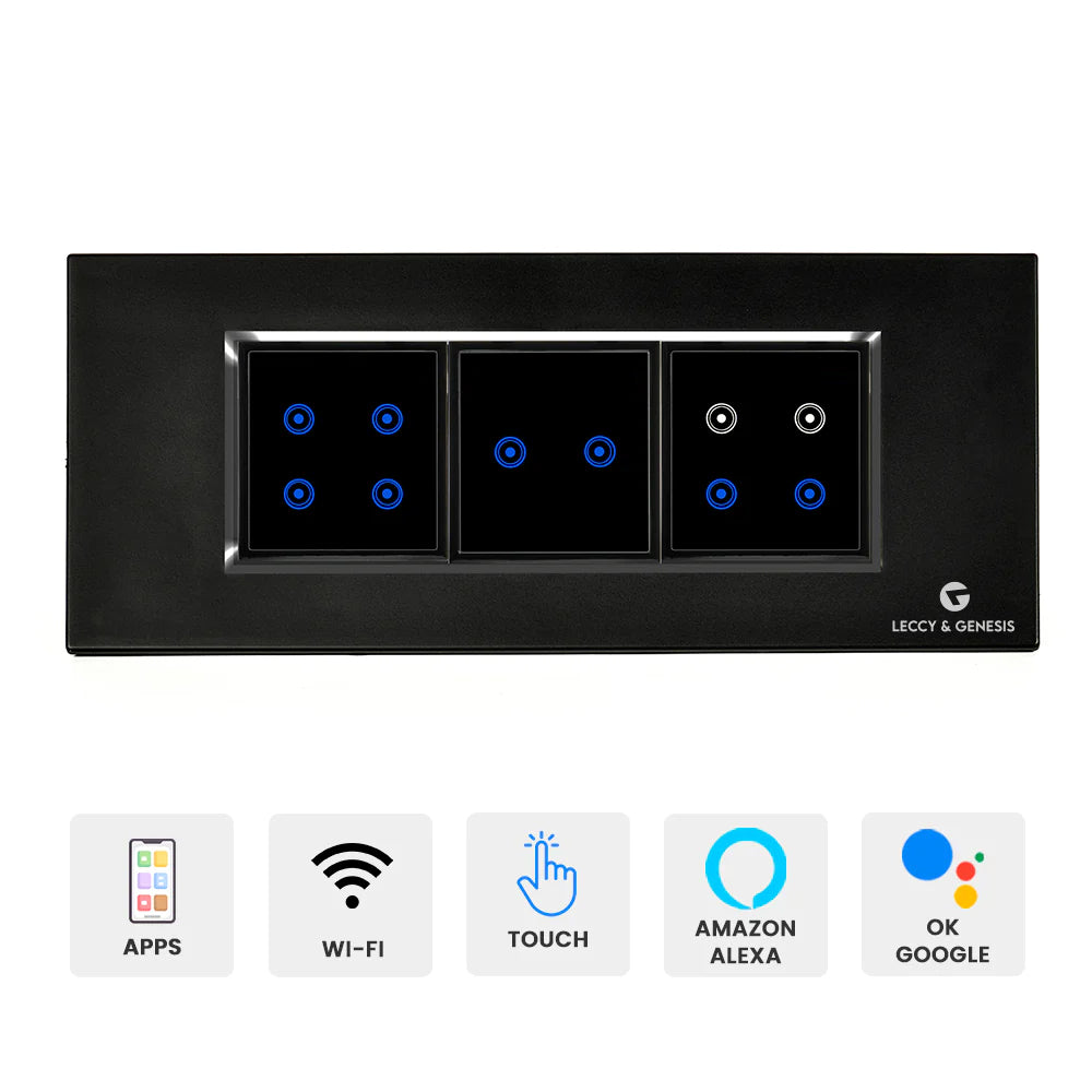 L&G 6 Modular Smart Switch Panel, Wifi Touch Switch Board | German Technology meets Indian Standards (Size: 6M- 220 x 90 x 45 mm)
