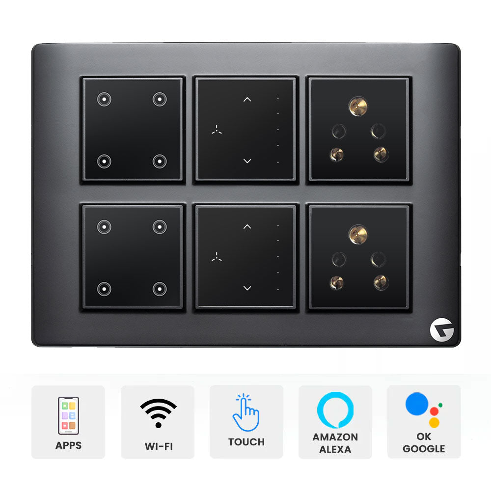 L&G 12M Smart Switch Board | Smart Switch for AC, Geyser | German Technology meet Indian Standards (Size: 12M- 220 x 160 x 45 mm)