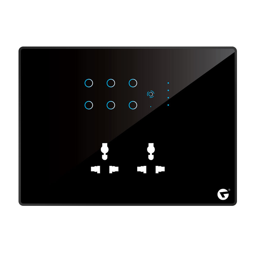 L&G 12M Best Alexa Compatible Smart Switch (6 Switches + 1 Fan + 2 Sockets) - Acrylic & Glass for Full Customization - Call 818181-0654