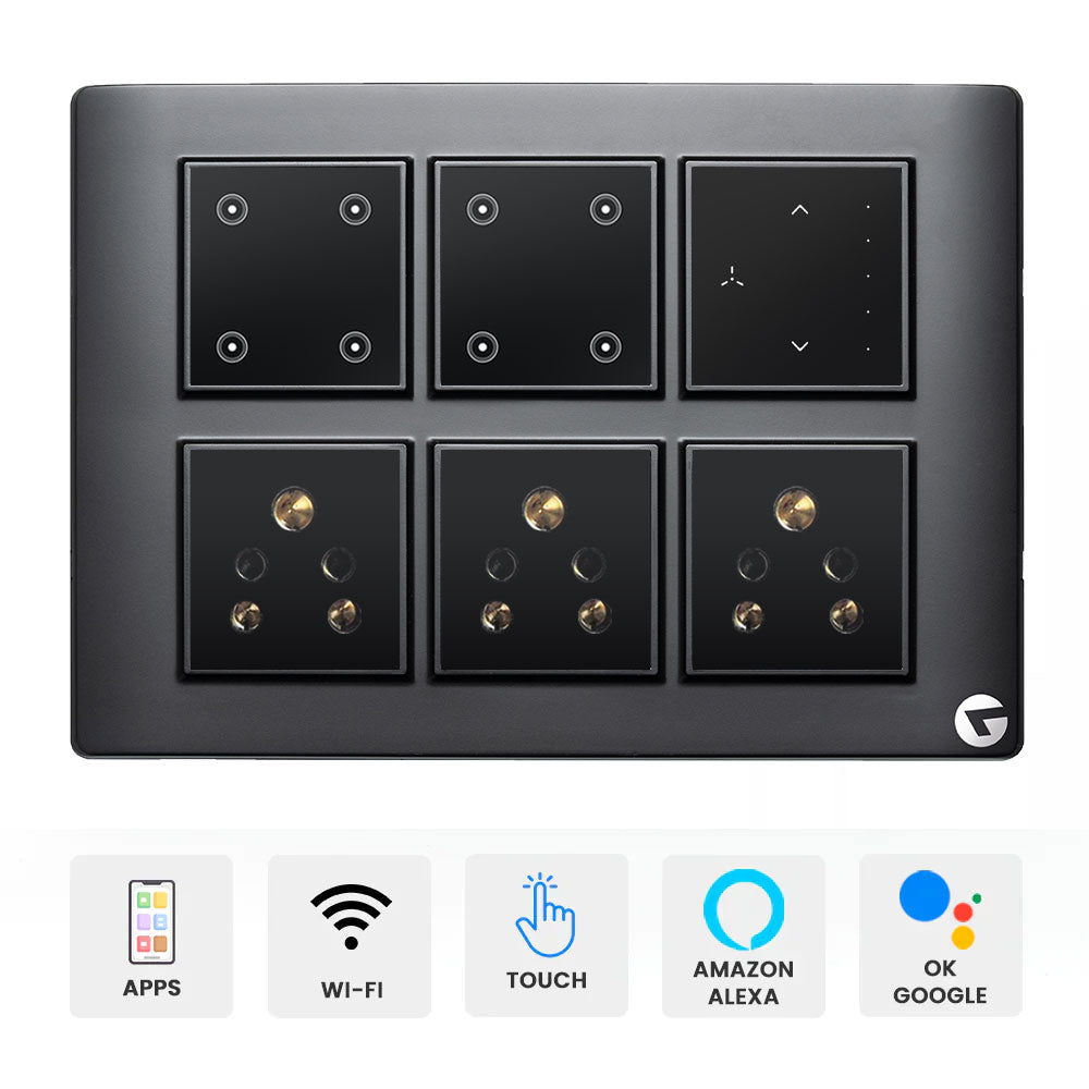 Buy L&G 12M Wifi Smart Switch Board | Smart Touch Switch Board | German technology meets Indian Standards (Size: 12M - 220 x 160 x 45 mm)