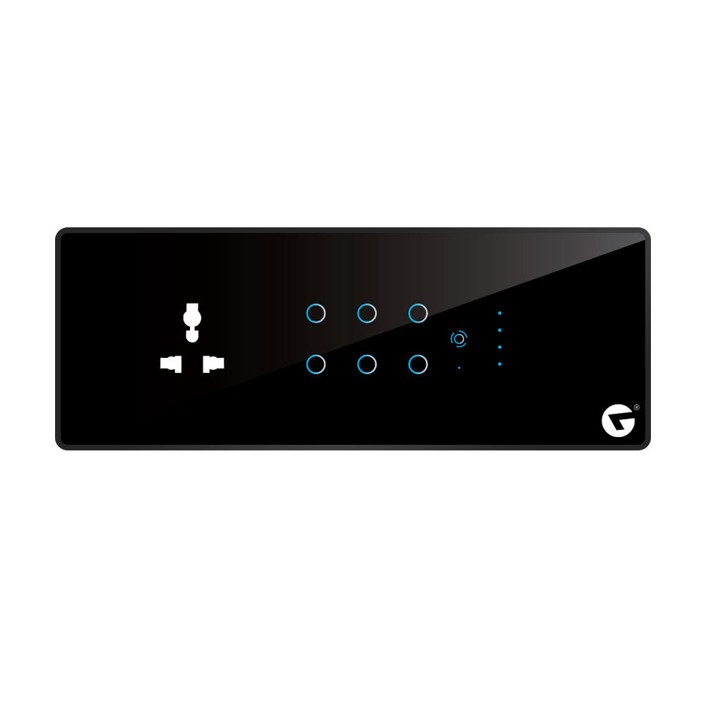 L&G 8M App-controlled smart switch (6 Switch 1 Fan 1 Socket) - Acrylic & Glass for Full Customization - Call 818181-0654