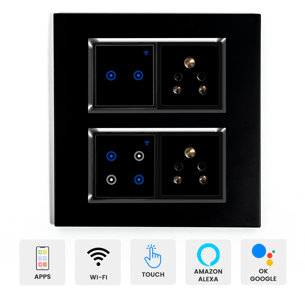 L&G 8 Modular WiFi Smart Switch Panel, 16amp Smart Switch | Smart Technology and German Expertise, Compatible with Alexa, OK Google & SIRI Shortcut (Size: 8M Square- 154 x 160 x 45 mm)